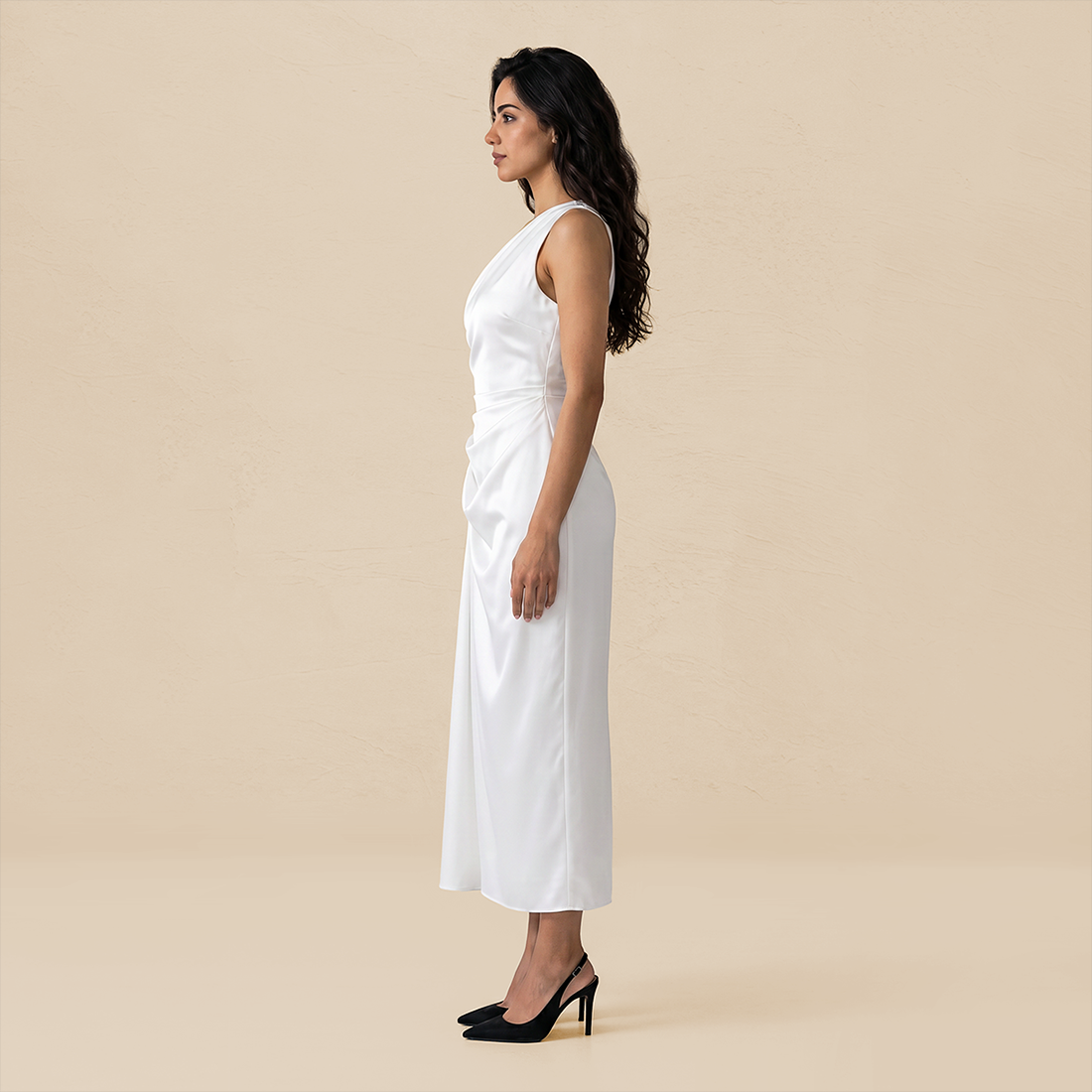 Formal Evening Maxi Sheath Satin Glam Off-Shoulder Solid High Waist Dress - MYTHSIS