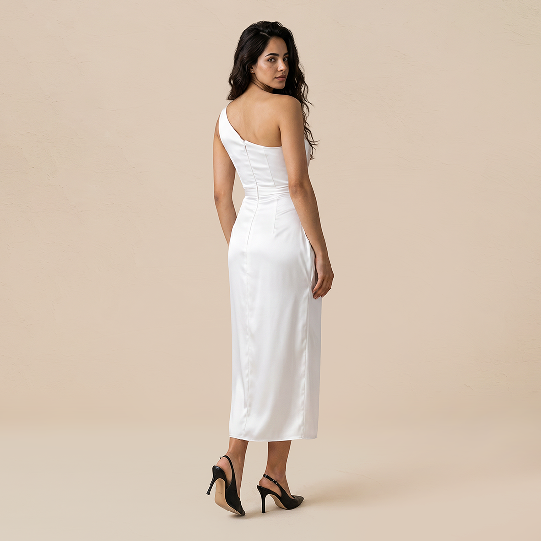 Formal Evening Maxi Sheath Satin Glam Off-Shoulder Solid High Waist Dress - MYTHSIS