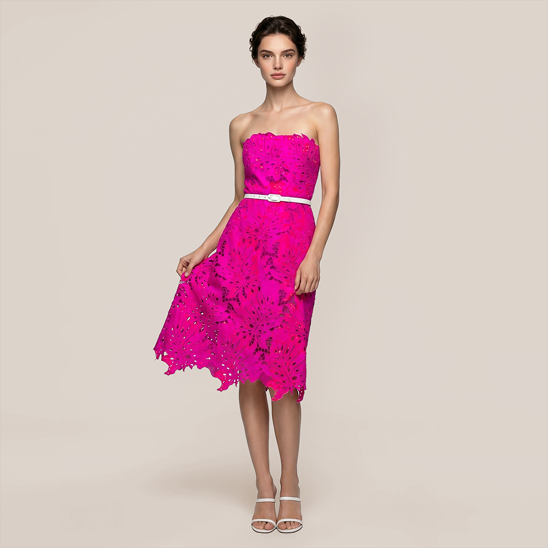Date Night Midi Bodycon Polyester Elegant Strapless Leaf Trim Bandage Dress - MYTHSIS
