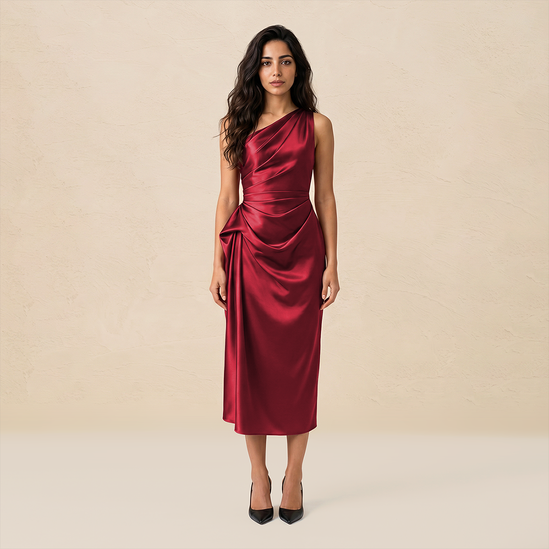 Formal Evening Maxi Sheath Satin Glam Off-Shoulder Solid High Waist Dress - MYTHSIS