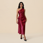 Formal Evening Maxi Sheath Satin Glam Off-Shoulder Solid High Waist Dress - MYTHSIS
