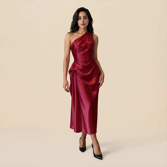Formal Evening Maxi Sheath Satin Glam Off-Shoulder Solid High Waist Dress - MYTHSIS