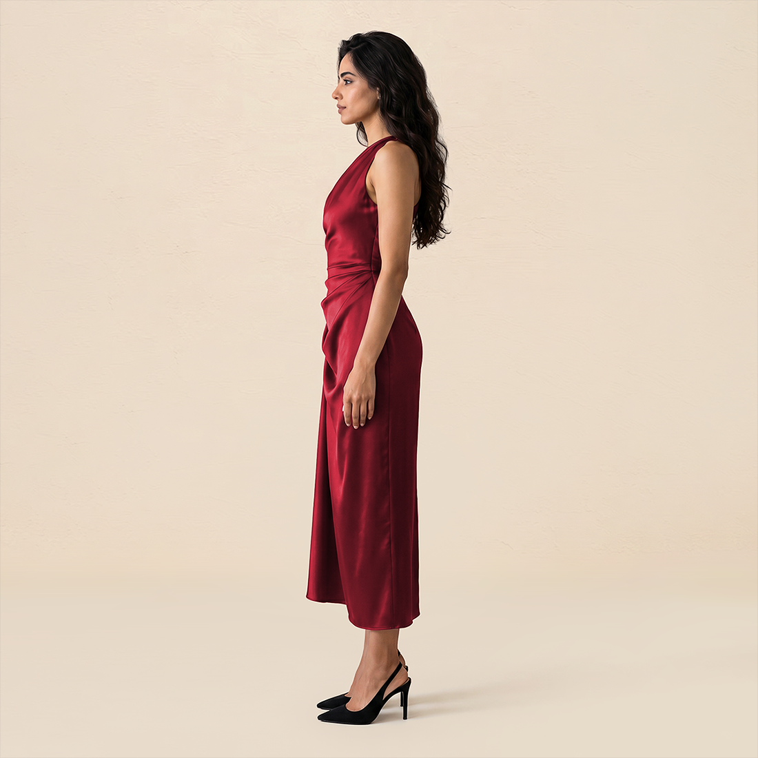 Formal Evening Maxi Sheath Satin Glam Off-Shoulder Solid High Waist Dress - MYTHSIS