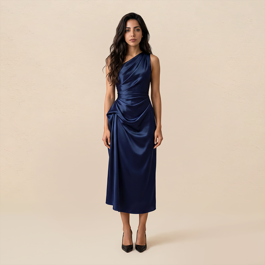 Formal Evening Maxi Sheath Satin Glam Off-Shoulder Solid High Waist Dress - MYTHSIS