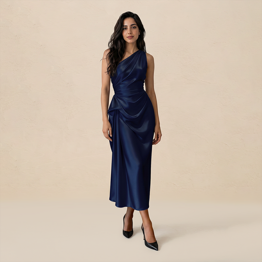 Formal Evening Maxi Sheath Satin Glam Off-Shoulder Solid High Waist Dress - MYTHSIS