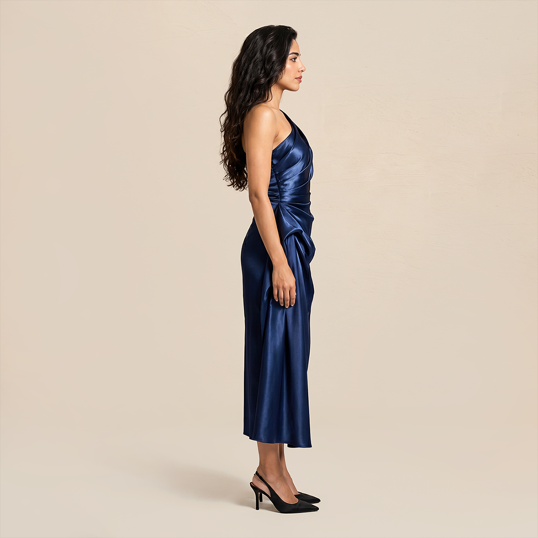 Formal Evening Maxi Sheath Satin Glam Off-Shoulder Solid High Waist Dress - MYTHSIS