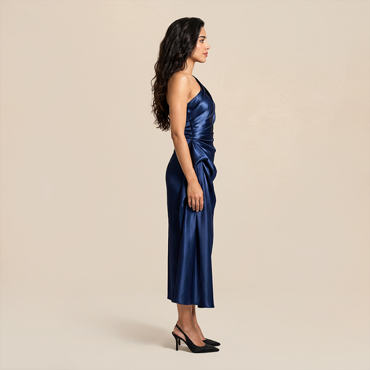 Formal Evening Maxi Sheath Satin Glam Off-Shoulder Solid High Waist Dress - MYTHSIS