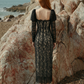 【Party & Event】 Maxi Mermaid Polyester Triacetate Sexy Square Neck Cutout Rhinestone Puff Sleeve Dress - MYTHSIS