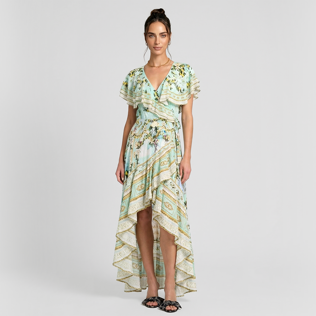 Vacation Maxi A-Line Chiffon Romantic Ruffled Sleeve Dress - MYTHSIS