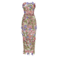 Vacation & Resort Satin Floral Print 3D Flower Maxi Bodycon Dress - MYTHSIS