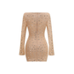Date Night Mini Bodycon Knit Sexy Square Neck Rhinestone Long Sleeve Dress - MYTHSIS