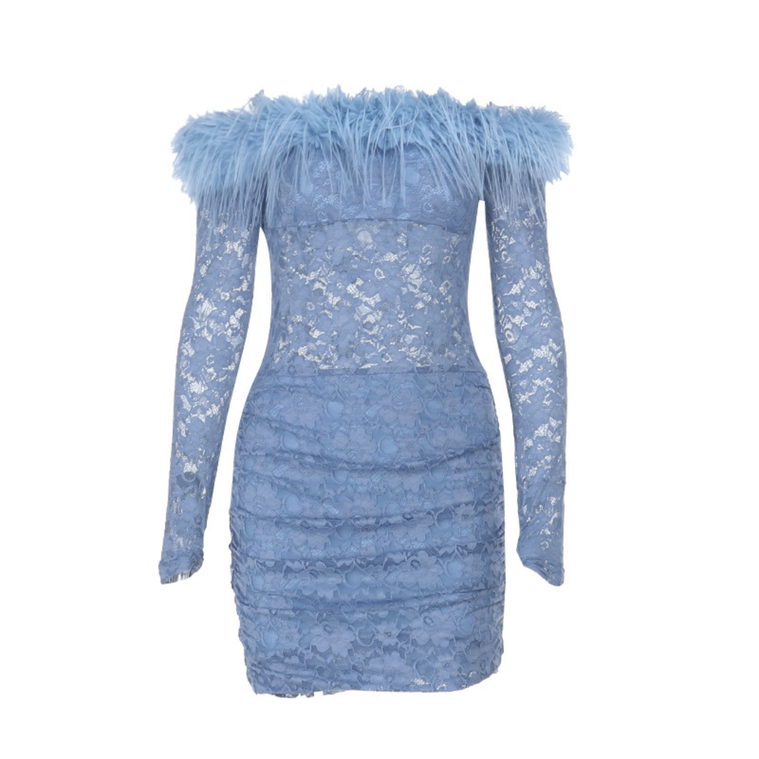 Date Night Mini Bodycon Lace Sexy Square Neck Long Sleeve Dress - MYTHSIS
