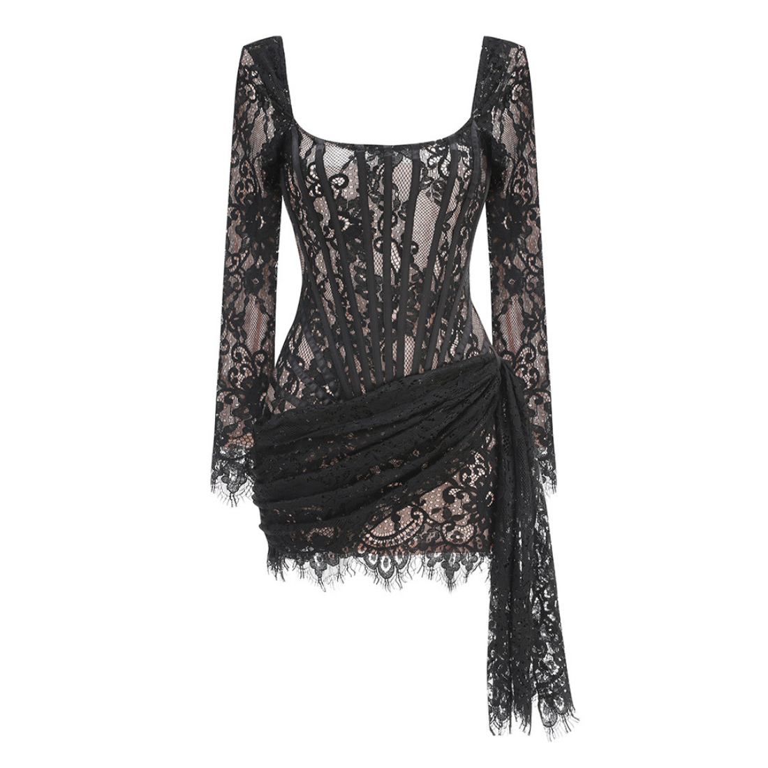 Date Night Mini Lace Bodycon Romantic high waist Dress - MYTHSIS