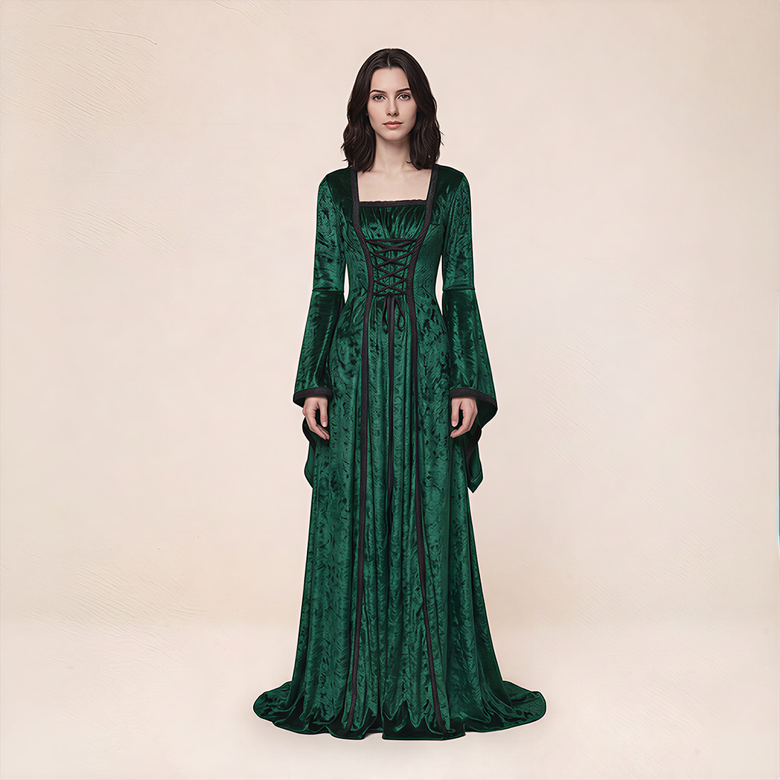 Wholesale Women's Medieval Hooded Velvet Long Costume Dress