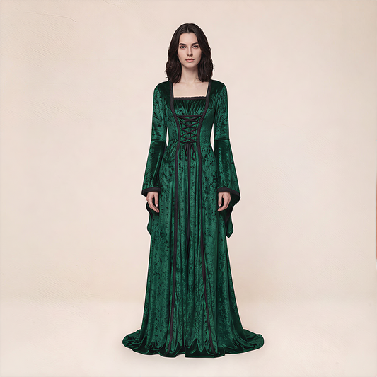 Wholesale Women's Medieval Hooded Velvet Long Costume Dress