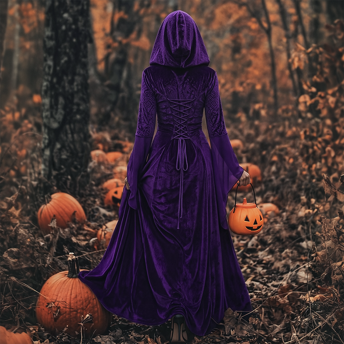 Wholesale Women's Medieval Hooded Witch Costume Long Dress