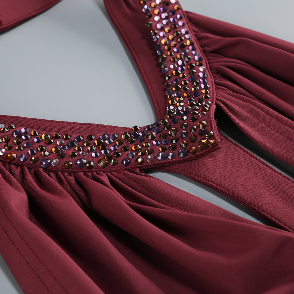 Wholesale Women's Magenta Halter Mini Dress – Crystal Cutout Ruched Bodycon
