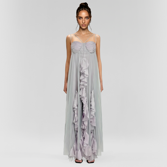 Sexy camisole ruffle edge vacation Maxi dress