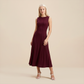 Casual Everyday Maxi A-Line Polyester Chic Round Neck Ruched Sleeveless Dress - MYTHSIS