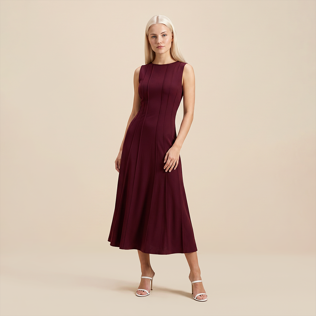 Casual Everyday Maxi A-Line Polyester Chic Round Neck Ruched Sleeveless Dress - MYTHSIS