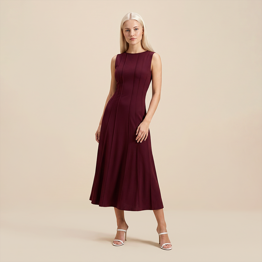 Casual Everyday Maxi A-Line Polyester Chic Round Neck Ruched Sleeveless Dress - MYTHSIS