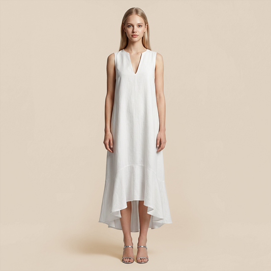 Casual Everyday Maxi A-Line Polyester Simple Deep V-Neck Asymmetric Dress - MYTHSIS