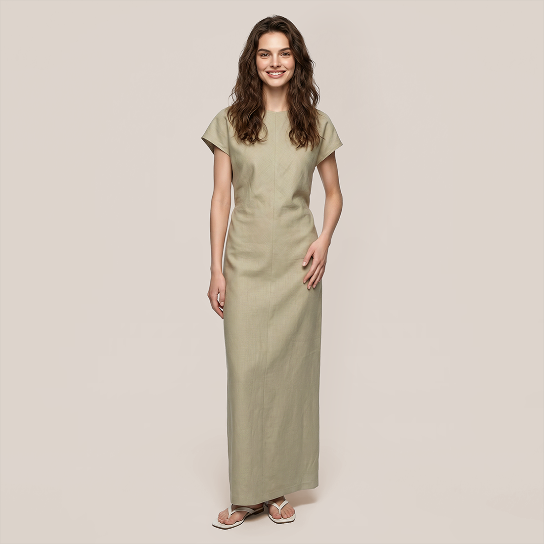 【Casual Everyday】 Midi A-Line Polyester Chic Round Neck Ruched Short Sleeve Dress - MYTHSIS