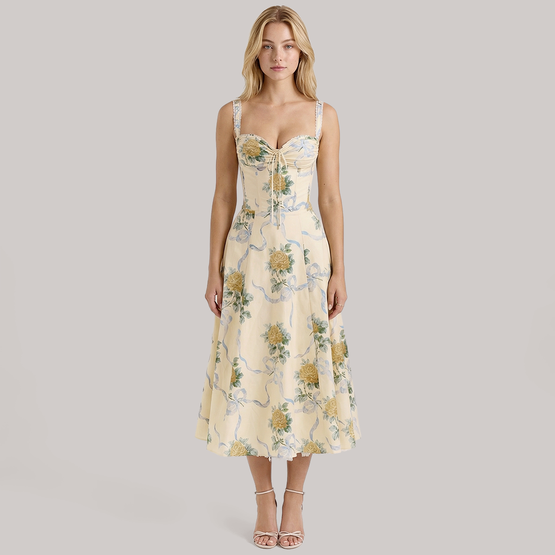 Date Night Maxi Fit Flare Polyester Romantic Print Dress - MYTHSIS