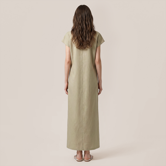 Casual Everyday Maxi A-Line Polyester Simple Short Sleeve Solid Color Dress - MYTHSIS