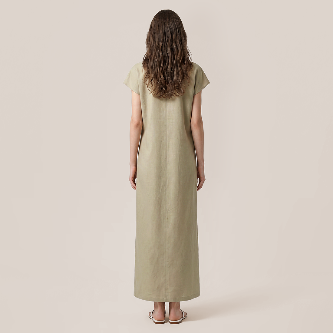 【Casual Everyday】 Midi A-Line Polyester Chic Round Neck Ruched Short Sleeve Dress - MYTHSIS