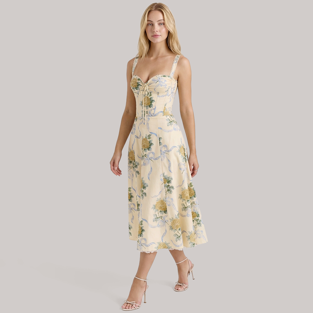 Date Night Maxi Fit Flare Polyester Romantic Print Dress - MYTHSIS