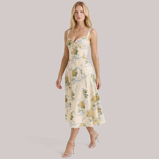 Date Night Maxi Fit Flare Polyester Romantic Print Dress - MYTHSIS