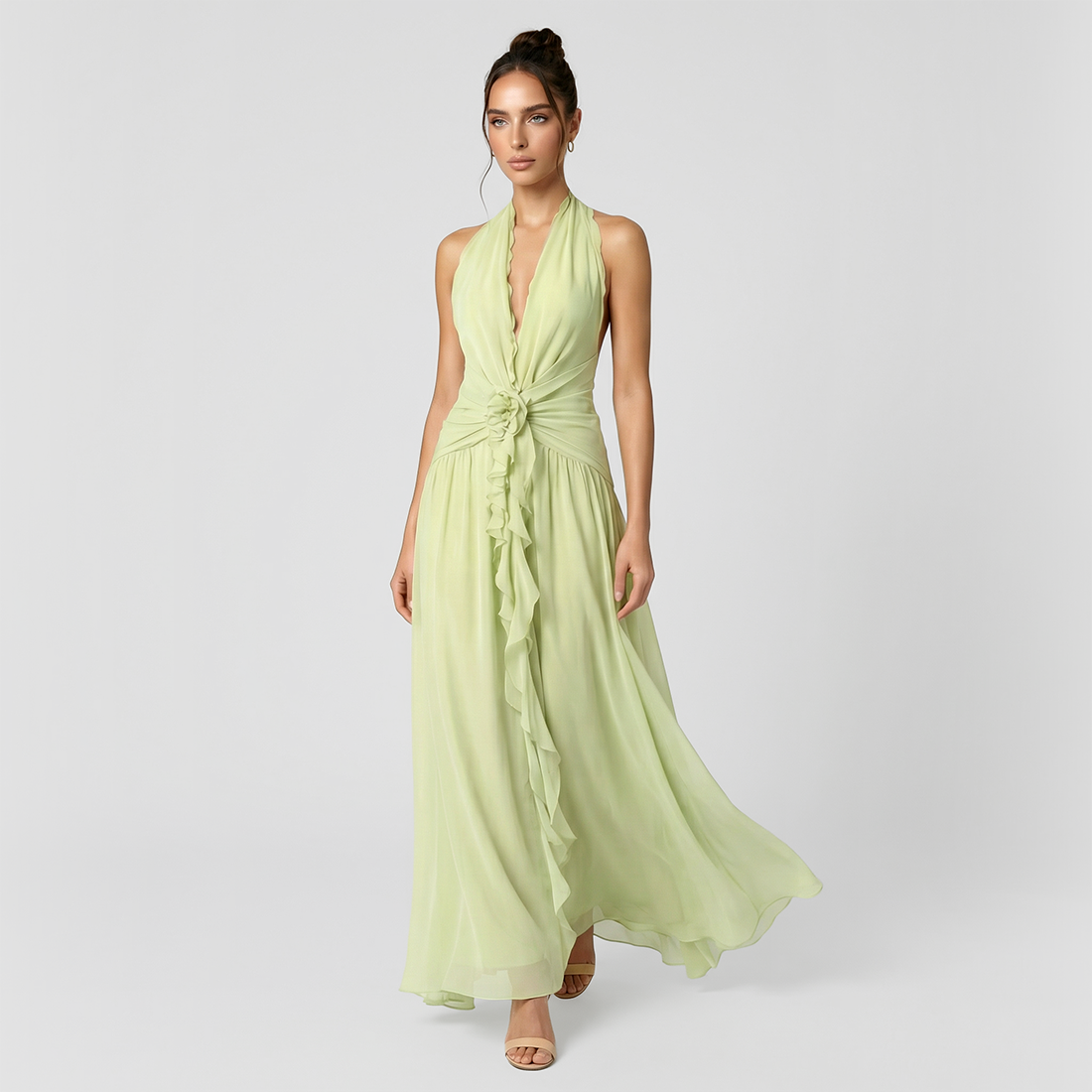 Vacation Maxi A-Line Chiffon Sexy Halter Dress - Wholesale Supplier