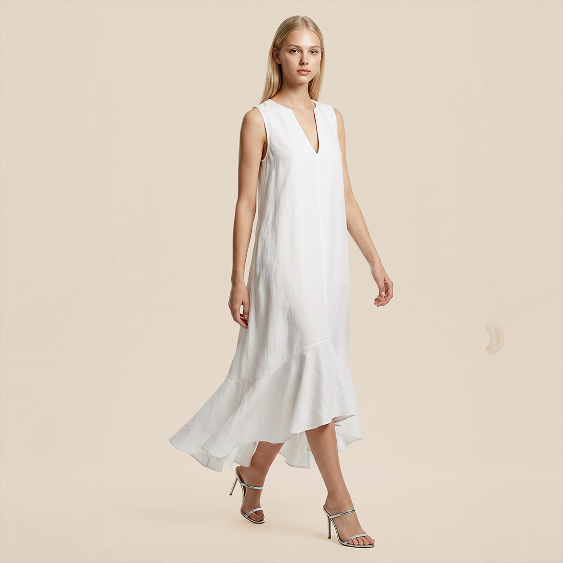 Casual Everyday Maxi A-Line Polyester Simple Deep V-Neck Asymmetric Dress - MYTHSIS