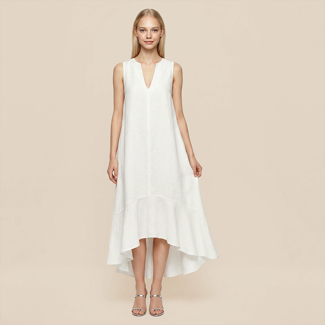 Casual Everyday Maxi A-Line Polyester Simple Deep V-Neck Asymmetric Dress - MYTHSIS