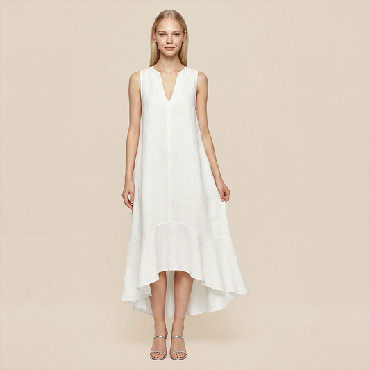Casual Everyday Maxi A-Line Polyester Simple Deep V-Neck Asymmetric Dress - MYTHSIS