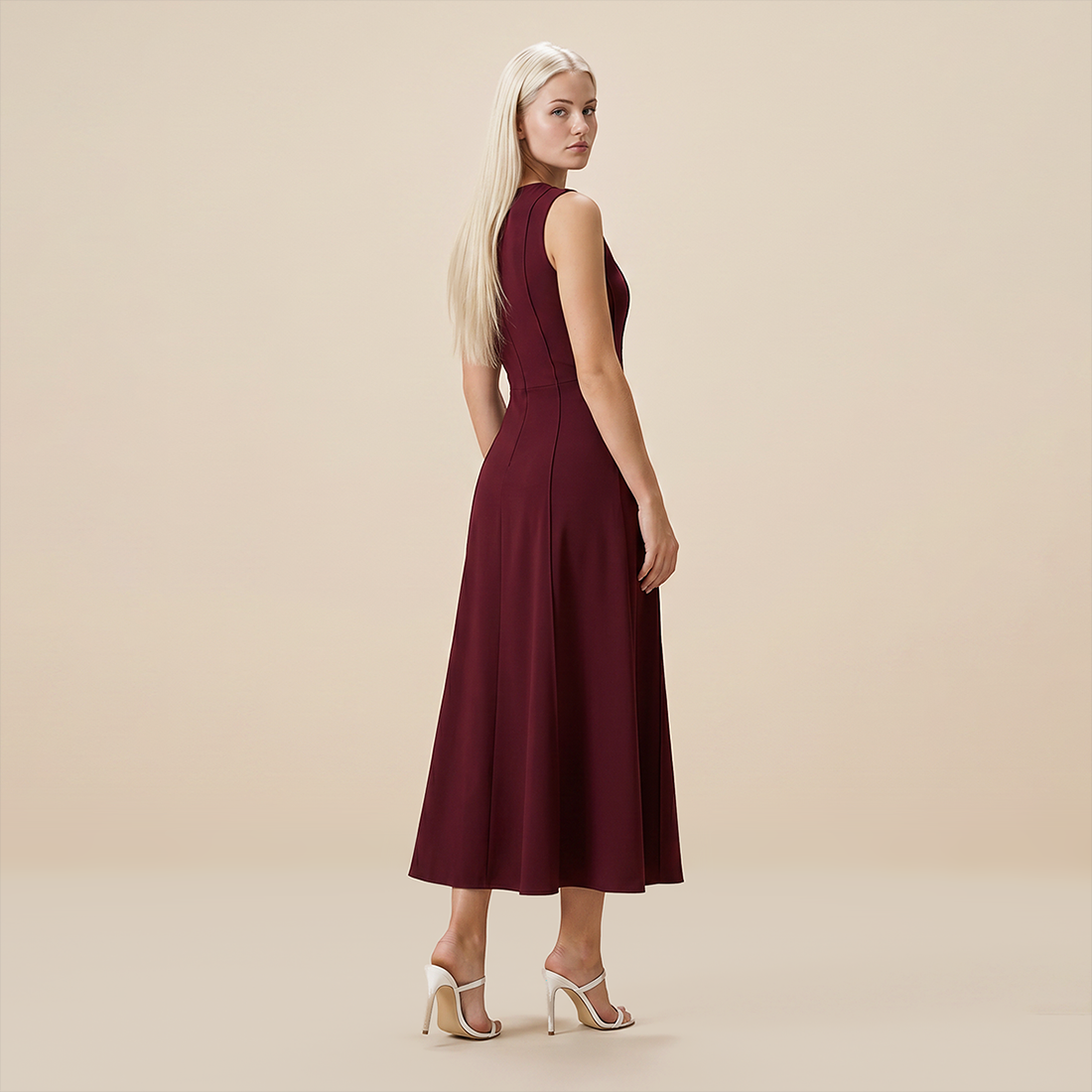Casual Everyday Maxi A-Line Polyester Chic Round Neck Ruched Sleeveless Dress - MYTHSIS