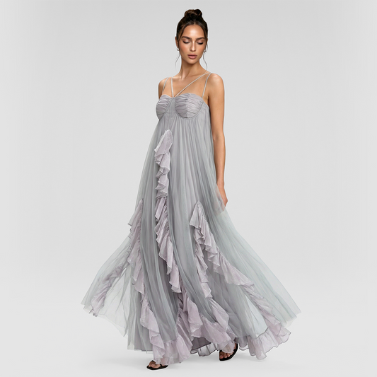 Sexy camisole ruffle edge vacation Maxi dress