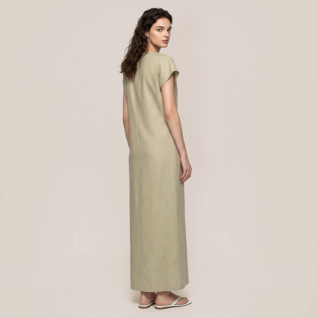 【Casual Everyday】 Midi A-Line Polyester Chic Round Neck Ruched Short Sleeve Dress - MYTHSIS