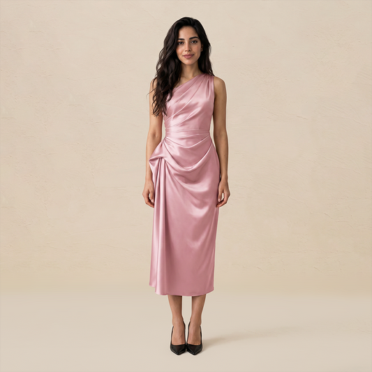 Formal Evening Maxi Sheath Satin Glam Off-Shoulder Solid High Waist Dress - MYTHSIS