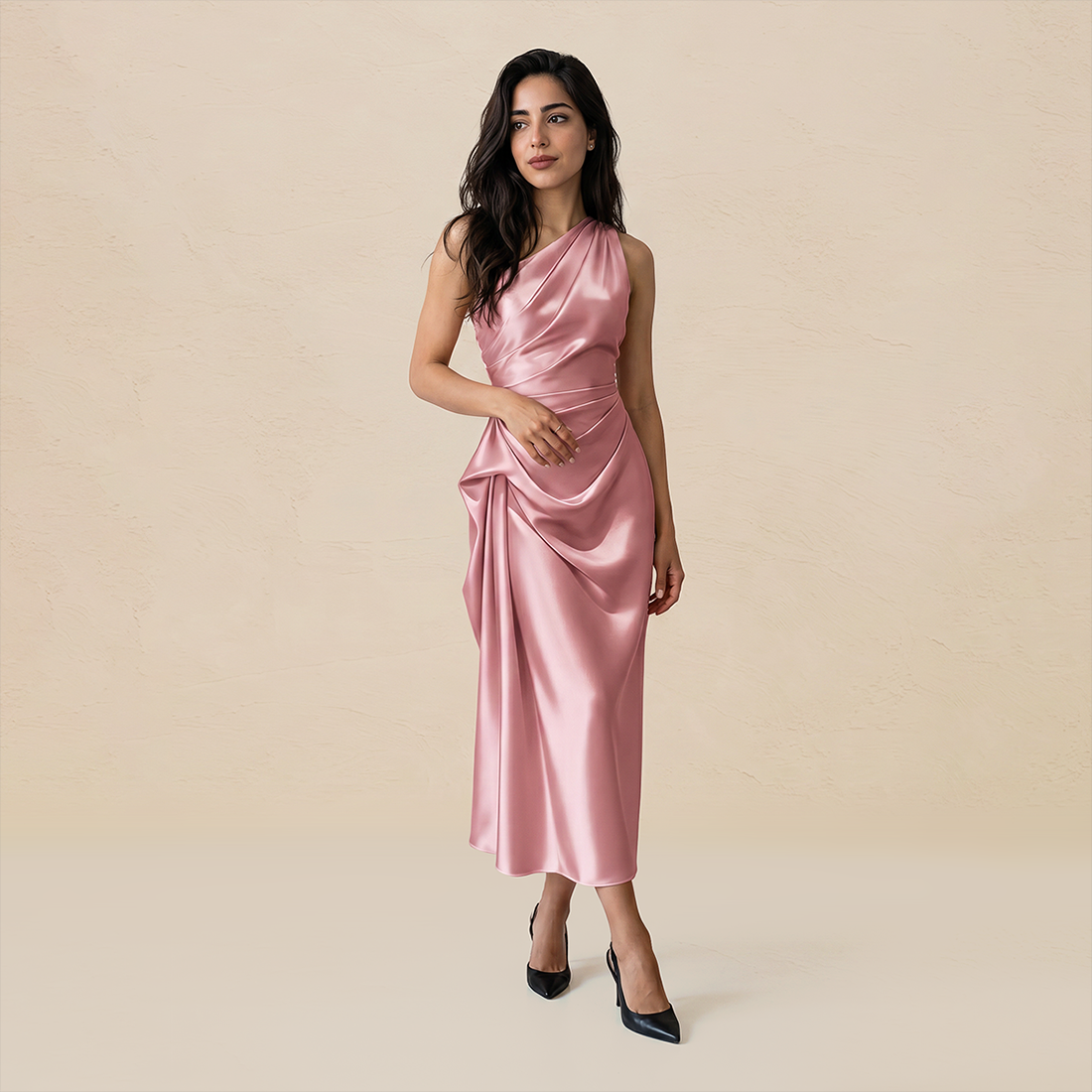 Formal Evening Maxi Sheath Satin Glam Off-Shoulder Solid High Waist Dress - MYTHSIS
