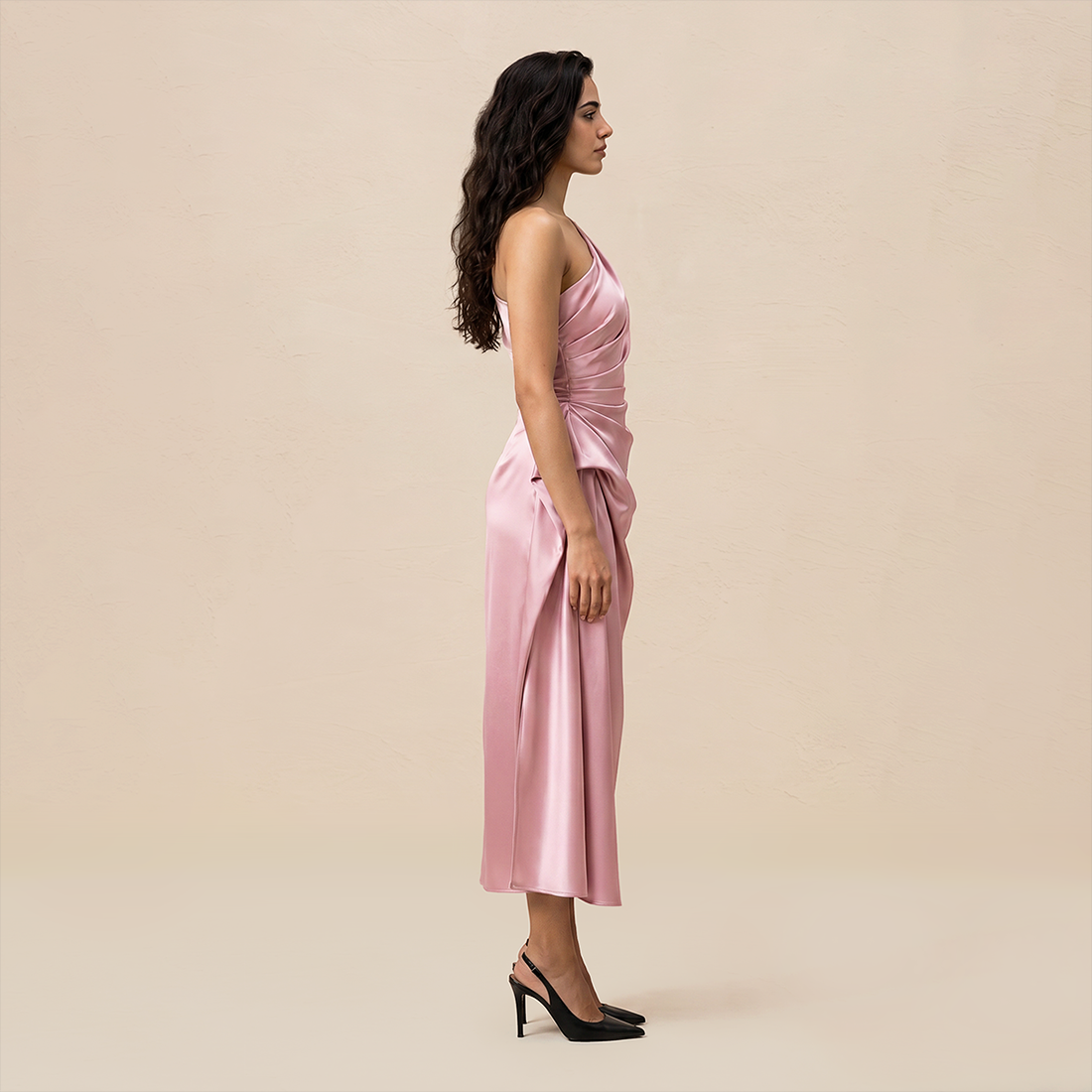 Formal Evening Maxi Sheath Satin Glam Off-Shoulder Solid High Waist Dress - MYTHSIS