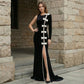 【Party & Event】 Maxi Sheath Velvet Polyester Triacetate Casual Round Neck 3D Flower Bow Slit Dress - MYTHSIS