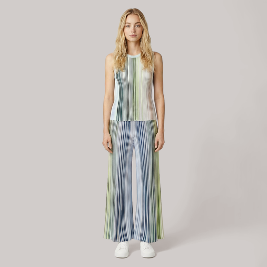 Round neck sleeveless top+high waisted pants casual 2 pieces set