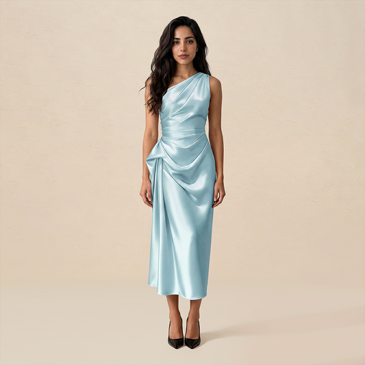 Formal Evening Maxi Sheath Satin Glam Off-Shoulder Solid High Waist Dress - MYTHSIS