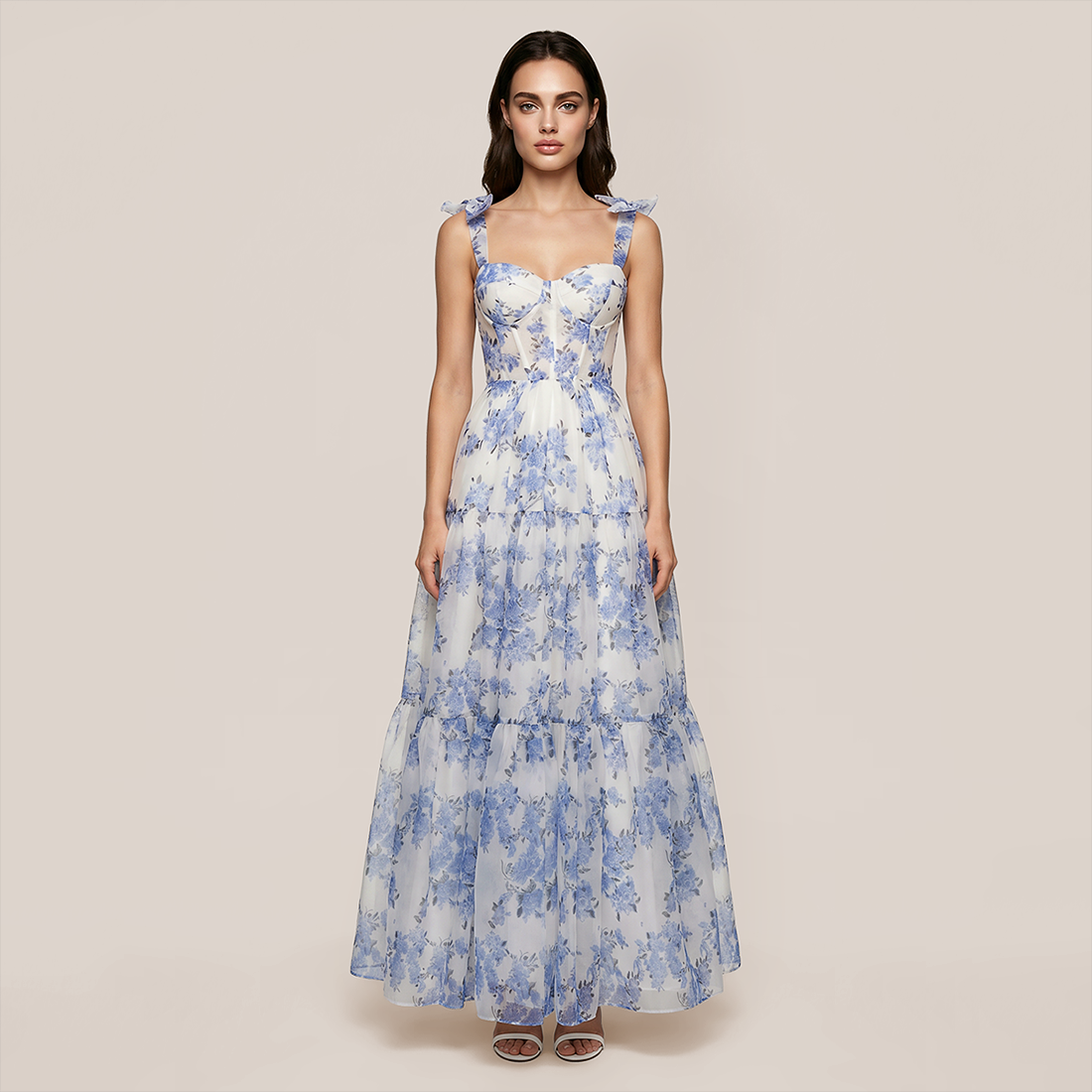 Wedding Guest Maxi A-Line Organza Floral Romantic Dress - MYTHSIS