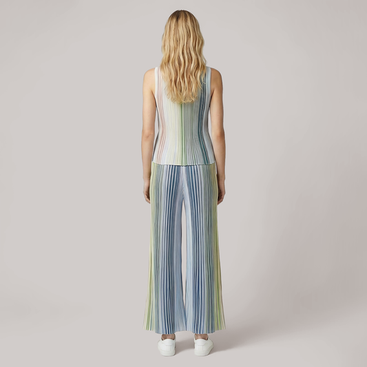 Round neck sleeveless top+high waisted pants casual 2 pieces set