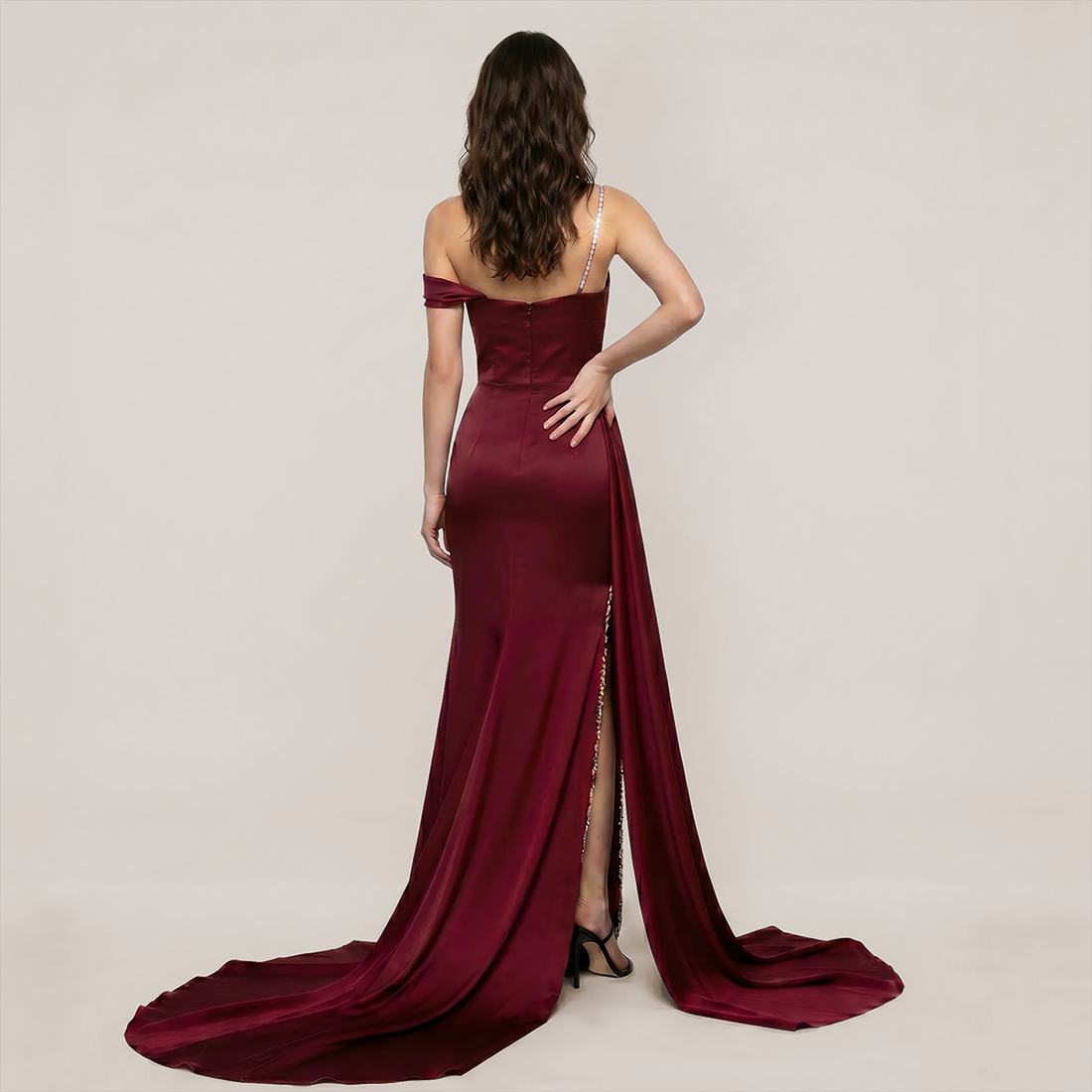 Formal Evening Maxi Fit & Flare Sequin Glam Spaghetti Strap Slit Dress - MYTHSIS