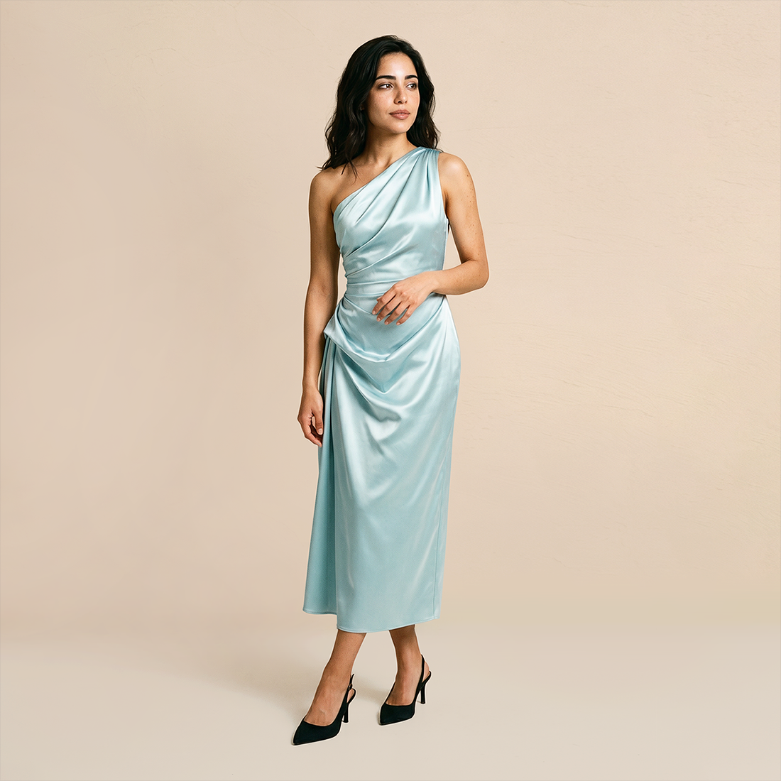 Formal Evening Maxi Sheath Satin Glam Off-Shoulder Solid High Waist Dress - MYTHSIS