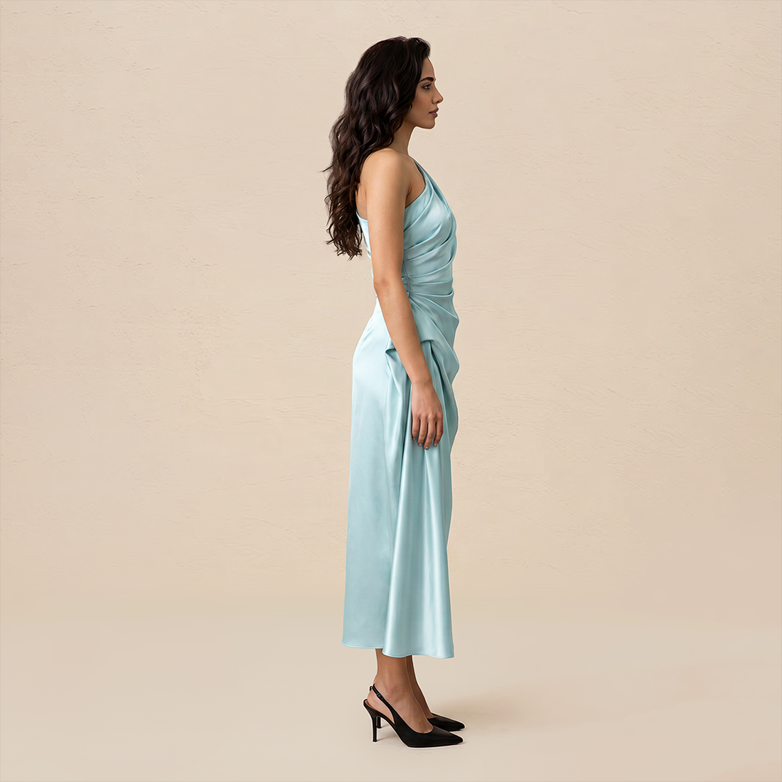 Formal Evening Maxi Sheath Satin Glam Off-Shoulder Solid High Waist Dress - MYTHSIS